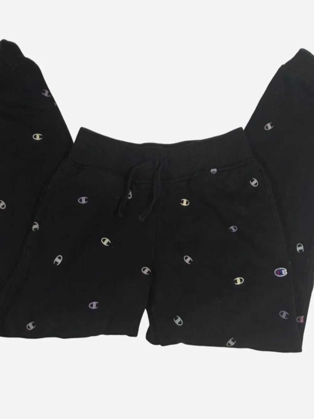 Girls Champion Black Jogger Sweatpants with Mini Pastel Logos Medium